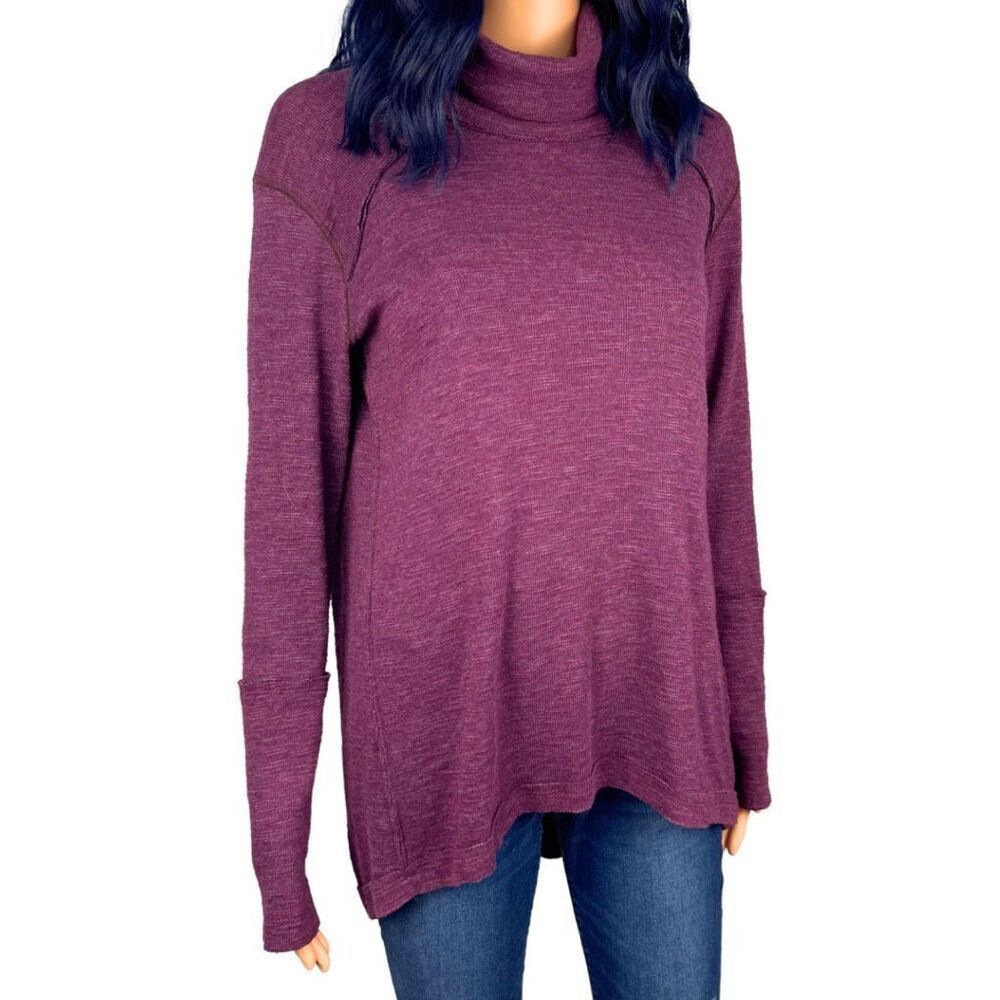 We The Free People Maroon Thermal Tunic Top Split Back Sweater Small - Picture 3 of 6